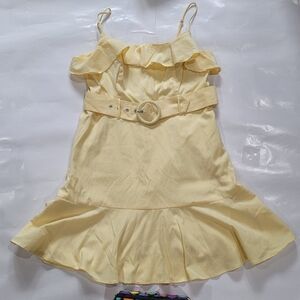 Yellow Ruffled Mini Dress with Belt